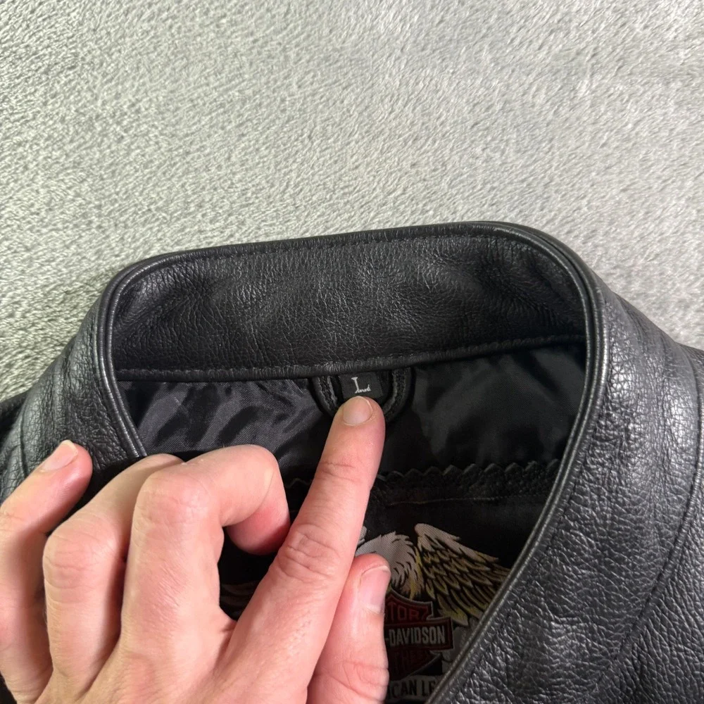 Harley Davidson Womens Black Leather Motorcycle Jacket Size L Biker Riding Y2K - Picture 3 of 11